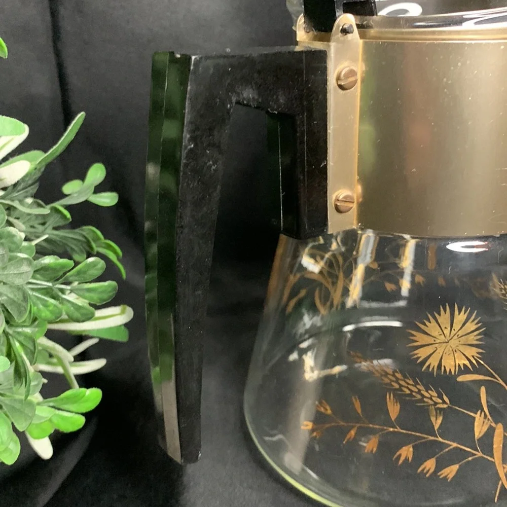 Vintage MCM David Douglas Flameproof coffee/tea carafe with gold wheat & flowers - Picture 6 of 9